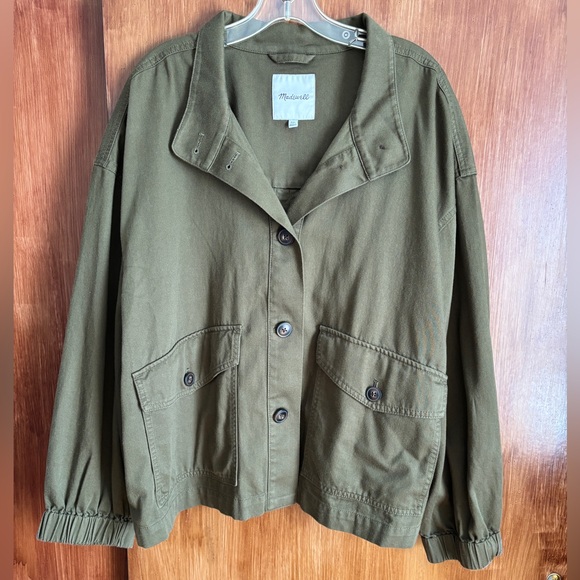 Madewell Bayview Balloon-Sleeve Jacket in Green | 100% Cotton | Women’s Plus XXL - Picture 1 of 16